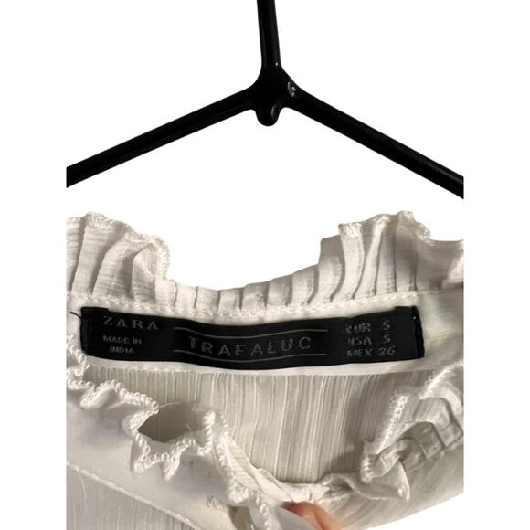 Zara Trafaluc Ruffle Sleeve Pleated Dress Black White Mock Neck S NWT Office - Picture 7 of 7